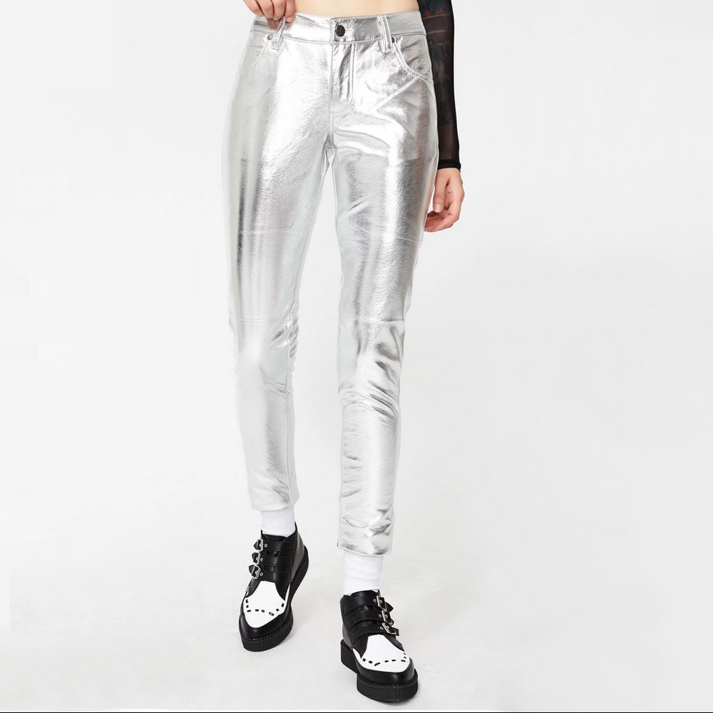 Tripp NYC Silver Metallic Skinny Jeans Size 26/3